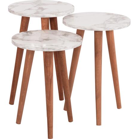 ΣΕΤ ΤΡΑΠΕΖΙ ΣΑΛΟΝΙΟΥ & 3 ΒΟΗΘ.ΤΡΑΠΕΖΙΑ VITAL HM18180.03 ΜΕΛΑΜΙΝΗ ΛΕΥΚΟ ΜΑΡΜΑΡΟ-ΚΑΡΥΔΙ ΠΟΔΙΑ