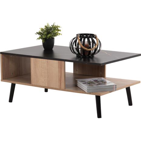 ΤΡΑΠΕΖΙ ΣΑΛΟΝΙΟΥ ΜΕ ΡΑΦΙ GUNNEZ HM9036.22 ΟΨΗ ΜΑΥΡΟ ΜΑΡΜΑΡΟ & ΟAK 90x54x38,5Υεκ.