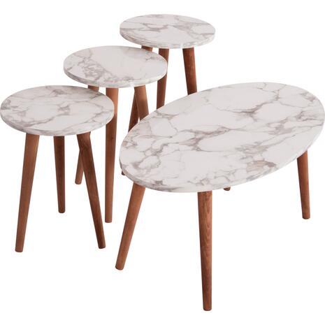 ΣΕΤ ΤΡΑΠΕΖΙ ΣΑΛΟΝΙΟΥ & 3 ΒΟΗΘ.ΤΡΑΠΕΖΙΑ VITAL HM18180.03 ΜΕΛΑΜΙΝΗ ΛΕΥΚΟ ΜΑΡΜΑΡΟ-ΚΑΡΥΔΙ ΠΟΔΙΑ