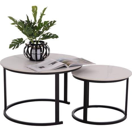 ΤΡΑΠΕΖΙA ΣΑΛΟΝΙΟΥ ΣΕΤ 2ΤΜΧ TALOS ΚΕΡΑΜΙΚΟ TOP ΜΕ ΟΨΗ ΛΕΥΚΟΥ ΜΑΡΜΑΡΟΥ HM18140.01 Φ70+Φ50