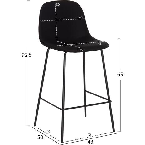 ΣΚΑΜΠΟ ΜΠΑΡ VINCENT HM9298.24 ΜΕΣΑΙΟΥ ΥΨΟΥΣ-ΜΑΥΡΟ ΥΦΑΣΜΑ-ΜΕΤΑΛΛΙΚΑ ΠΟΔΙΑ 43x50x92,5Υεκ (σετ 4 τεμαχίων)