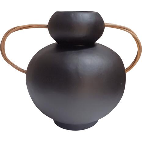 ΔΙΑΚΟΣΜΗΤΙΚΟ ΒΑΖΟ MIBO HM4688.01S ΤΕΡΑΚΟΤΑ ΜΑΥΡH--ΧΕΡΟΥΛΙΑ ΦΥΣΙΚΟ RATTAN 22.5x17x19Υεκ