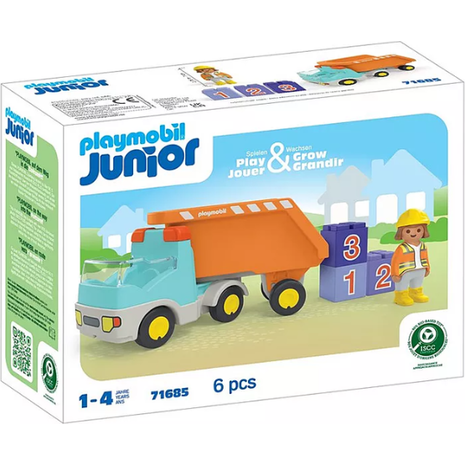 Playmobil Junior: Ανατρεπόμενο Φορτηγό Με Εργάτη 71685