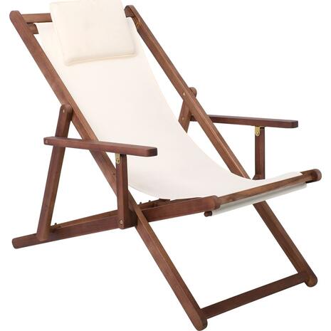 Σαιζ-Λόνγκ - Ξαπλώστρα με Μπράτσα 3 Θέσεων Acacia - Ύφασμα Εκρού Water Repellent (Ε778)