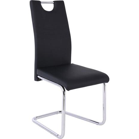 CROFT Καρέκλα Τραπεζαρίας - Κουζίνας, Μέταλλο Χρώμιο, PU Μαύρο (σετ 4 τεμαχίων) (ΕΜ914,4)