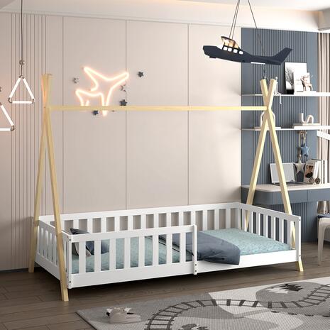 ΚΡΕΒΑΤΙ ΠΑΙΔΙΚΟ ΜΕ ΚΑΓΚΕΛΑ MUNK HM739.03 τ.MONTESSORI ΠΕΥΚΟ ΦΥΣΙΚΟ-ΛΕΥΚΟ--190x90εκ