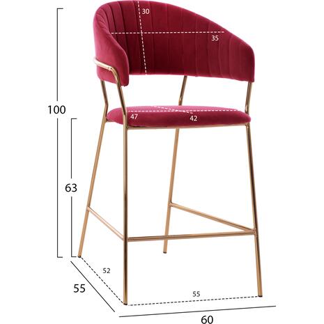 ΣΚΑΜΠΟ ΜΕΣ.ΥΨΟΥΣ THEODORE HM8734.06 ΒΕΛΟΥΔΟ ΚΟΚΚΙΝΟ--ΕΠΙΧΡΥΣΟΣ ΣΚΕΛΕΤΟΣ 60x55x100Yεκ (σετ 2 τεμαχίων)