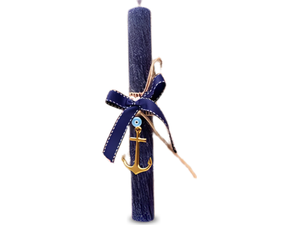 Λαμπάδα Deris Στρογγυλή Σαγρέ Με Άγκυρα Μπλε Navy