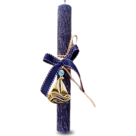 Λαμπάδα Deris Στρογγυλή Σαγρέ Με Καραβάκι Μπλε Navy