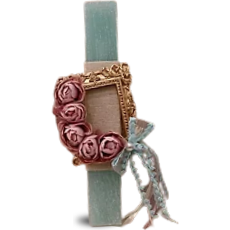 Λαμπάδα Deris Με Κορνίζα Και Τριαντάφυλλα Τιρκουάζ Πλακέ