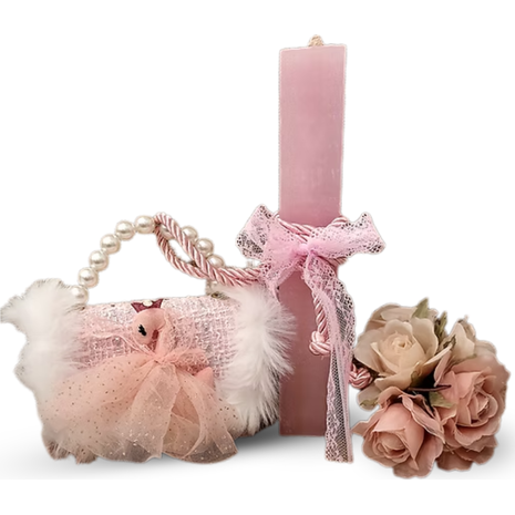 Λαμπάδα Deris Πλακέ Με Τσαντάκι Ροζ πλακέ