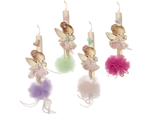 Λαμπάδα αρωματική πον-πον ξύλινη φιγούρα νεραϊδούλα (διάφορα χρώματα)