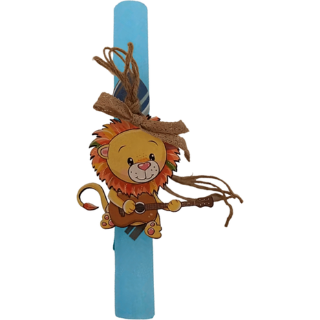 Λαμπάδα Deris Στρογγυλή Σαγρέ Με Ξύλινη φιγούρα Λιοντάρι Σιελ