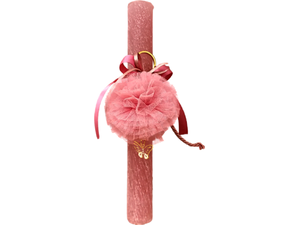 Λαμπάδα Deris Στρογγυλή Σαγρέ Πον Πον Με Πεταλούδα Ροζ