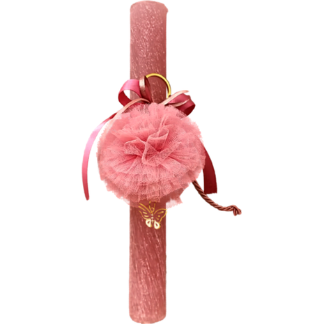 Λαμπάδα Deris Στρογγυλή Σαγρέ Πον Πον Με Πεταλούδα Ροζ