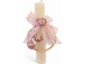 Λαμπάδα Deris Πλακέ Σαγρέ Με Τελάρο Και Λουλουδάκια Εκρού