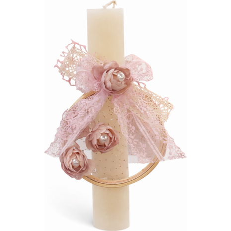 Λαμπάδα Deris Πλακέ Σαγρέ Με Τελάρο Και Λουλουδάκια Εκρού