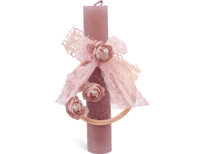 Λαμπάδα Deris Στρογγυλή Σαγρέ Με Τελάρο Και Λουλουδάκια Σάπιο Μήλο