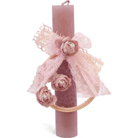 Λαμπάδα Deris Στρογγυλή Σαγρέ Με Τελάρο Και Λουλουδάκια Σάπιο Μήλο