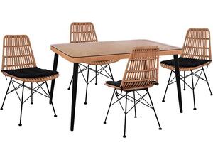ΣΕΤ 5ΤΜΧ ALLEGRA WICKER ΜΕ ΤΡΑΠΕΖΙ 140X80Χ78Υ ΜΠΕΖ & ΜΑΥΡΟ ΧΡΩΜΑ HM10491