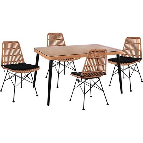 ΣΕΤ 5ΤΜΧ ALLEGRA WICKER ΜΕ ΤΡΑΠΕΖΙ 140X80Χ78Υ ΜΠΕΖ & ΜΑΥΡΟ ΧΡΩΜΑ HM10491