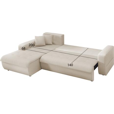 ΚΑΝΑΠΕΣ ΚΡΕΒΑΤΙ ΑΡΙΣΤΕΡΗ ΓΩΝΙΑ KANSO HM3338.03L ΜΠΕΖ ΥΦΑΣΜΑ 244x188x80Υεκ