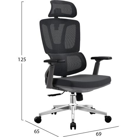 ΚΑΡΕΚΛΑ ΓΡΑΦΕΙΟΥ TASKMASTER HM1216.01 ΜΑΥΡO MESH-ΒΑΣΗ ΧΡΩΜΙΟΥ 69x65x125Υεκ