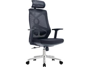 ΚΑΡΕΚΛΑ ΓΡΑΦΕΙΟΥ FLEXORA HM1213.01 ΜΑΥΡO MESH-ΒΑΣΗ ΧΡΩΜΙΟΥ 60x63x125Υεκ