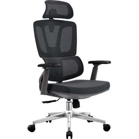 ΚΑΡΕΚΛΑ ΓΡΑΦΕΙΟΥ TASKMASTER HM1216.01 ΜΑΥΡO MESH-ΒΑΣΗ ΧΡΩΜΙΟΥ 69x65x125Υεκ