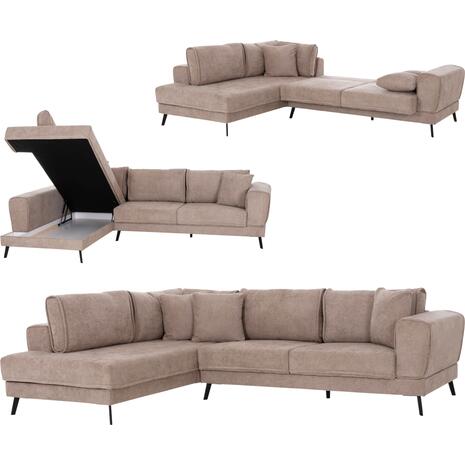 ΚΑΝΑΠΕΣ ΚΡΕΒΑΤΙ ΑΡΙΣΤΕΡΗ ΓΩΝΙΑ ZENORA HM3337.03L ΜΠΕΖ ΥΦΑΣΜΑ 303x214x80Υεκ