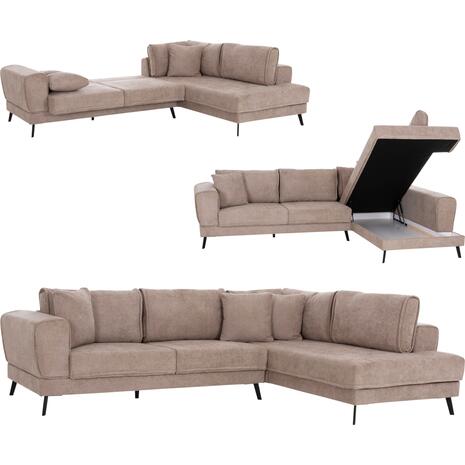 ΚΑΝΑΠΕΣ ΚΡΕΒΑΤΙ ΔΕΞΙΑ ΓΩΝΙΑ ZENORA HM3337.03R ΜΠΕΖ ΥΦΑΣΜΑ 303x214x80Υεκ