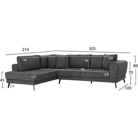 ΚΑΝΑΠΕΣ ΚΡΕΒΑΤΙ ΑΡΙΣΤΕΡΗ ΓΩΝΙΑ ZENORA HM3337.01L ΣΚΟΥΡΟ ΓΚΡΙ ΥΦΑΣΜΑ 303x214x80Υεκ