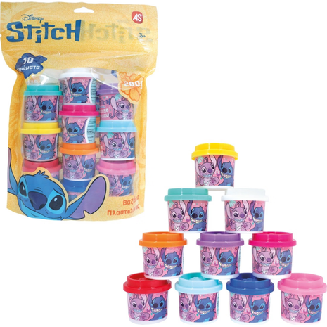 Πλαστελίνη Disney Stitch Σακουλάκι Με 10 Βαζάκια Και Καπάκια Καλουπάκια 280gr