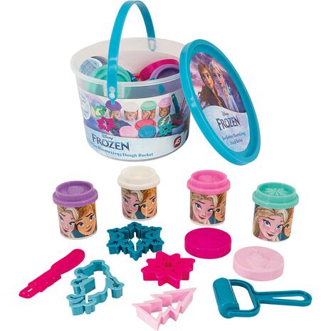 Κουβαδάκι με 4 βαζάκια πλαστελίνης, καπάκια καλουπάκια και εργαλεία Frozen 200gr