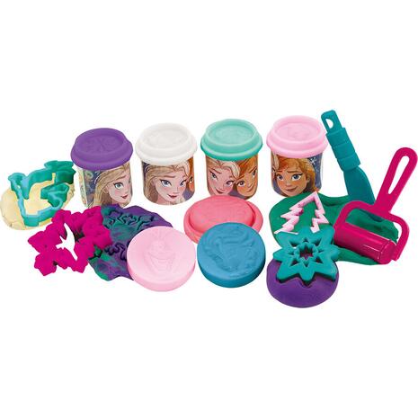 Κουβαδάκι με 4 βαζάκια πλαστελίνης, καπάκια καλουπάκια και εργαλεία Frozen 200gr