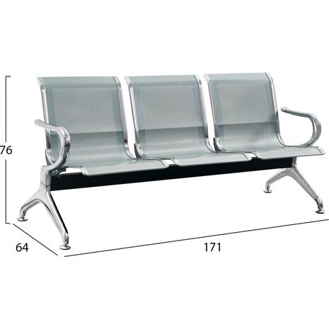 ΚΑΘΙΣΜΑ ΑΝΑΜΟΝΗΣ Τ. ΑΕΡΟΔΡΟΜΙΟΥ 3ΘΕΣΙΟ AVIATOR HM18399 ΜΕΤΑΛΛΟ MESH ΓΚΡΙ 172x55x76Υ