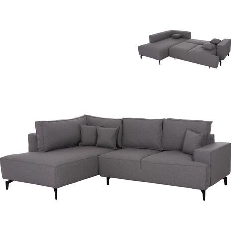 ΓΩΝΙΑΚΟΣ ΚΑΝΑΠΕΣ-ΚΡΕΒΑΤΙ ΜΕ ΑΠΟΘ.ΧΩΡΟ SAFFIRA HM3303.01L ΓΚΡΙ ΥΦΑΣΜΑ 270x195x100Υεκ.