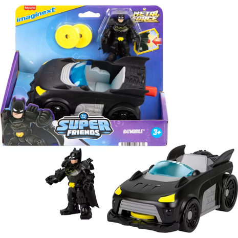 Mattel Fisher-Price DC Super Friends Metal Force Batmobile Toy Car, 3-Inch Batman Φιγούρα Με Αξεσουάρ JFJ68