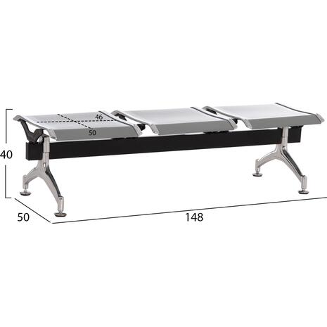 ΚΑΘΙΣΜΑ ΑΝΑΜΟΝΗΣ ΑΝΑΜΟΝΗΣ Τ.ΑΕΡΟΔΡΟΜΙΟΥ 3ΘΕΣΙΟ AVIATOR HM18404 ΜΕΤΑΛΛΟ MESH ΓΚΡΙ 148x50x40Υεκ