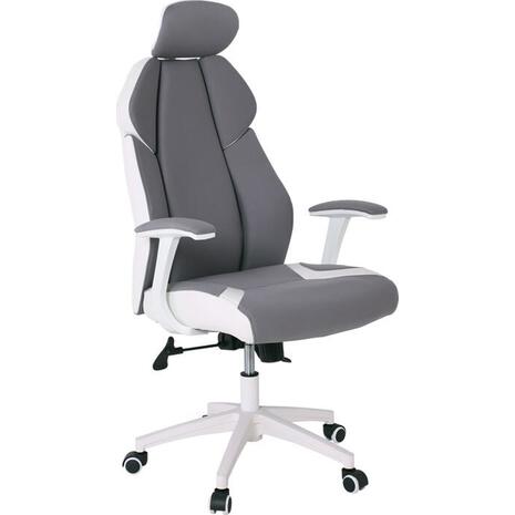 BF8300 Πολυθρόνα Γραφείου Διευθυντή, Microfiber Γκρι PU Άσπρο (ΕΟ587,2) (Γκρι)