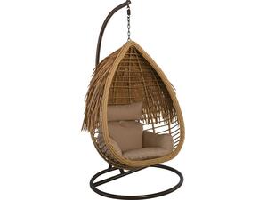SALSA TROPIC Κρεμαστή Πολυθρόνα, PE Wicker Φυσικό, Μέταλλο Brown, Μαξιλάρι Μπεζ (Ε6780,1)