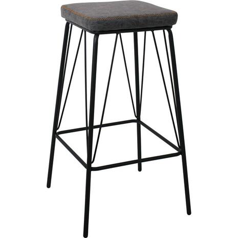 PANTON Σκαμπό BAR, Μέταλλο Βαφή Μαύρο, PU Απόχρωση Vintage Grey (σετ 2 τεμαχίων) (ΕΜ779,1)