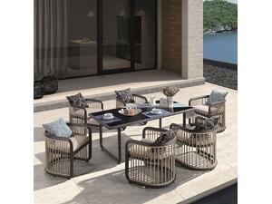 CITY Dining Set Τραπεζαρία Κήπου Βεράντας: Τραπέζι + 6 Πολυθρόνες Alu Ανθρακί - Μπεζ (Ε6735)