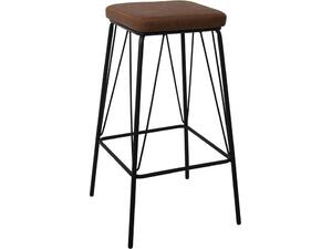 PANTON Σκαμπό BAR, Μέταλλο Βαφή Μαύρο, PU Απόχρωση Vintage Brown (σετ 2 τεμαχίων) (ΕΜ779,2)