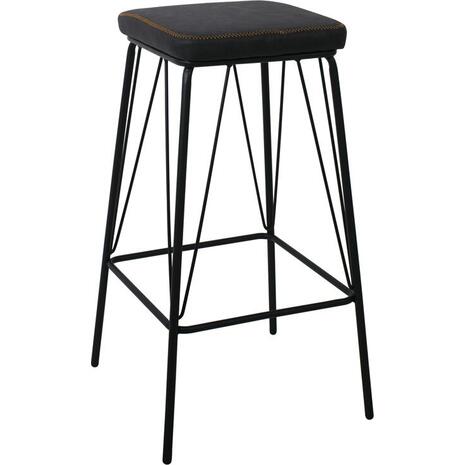 PANTON Σκαμπό BAR, Μέταλλο Βαφή Μαύρο, PU Απόχρωση Vintage Black (σετ 2 τεμαχίων) (ΕΜ779,3)