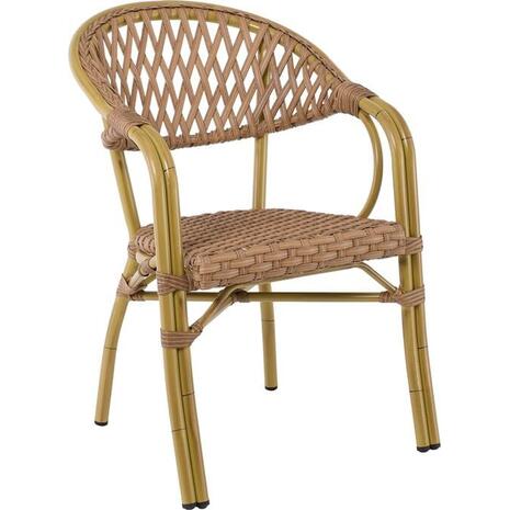 VEGERA Rattan Πολυθρόνα Dining Αλουμίνιο Φυσικό, Wicker Φυσικό, Στοιβαζόμενη (Ε2580)