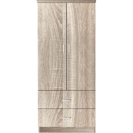 CLOSET Ντουλάπα Δίφυλλη, Ράφι, Θέσεις για Κρεμάστρες, 2 Συρτάρια, Απόχρωση Sonoma (Ε8384,2)