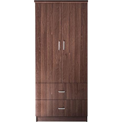 CLOSET Ντουλάπα Δίφυλλη, Ράφι, Θέσεις για Κρεμάστρες, 2 Συρτάρια, Απόχρωση Καρυδί (Ε8384,3)