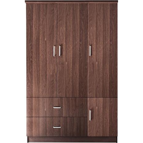 CLOSET Ντουλάπα Τετράφυλλη, 5 Ράφια, 2 Συρτάρια, Θέσεις για Κρεμάστρες, Απόχρωση Καρυδί (Ε8385,3)