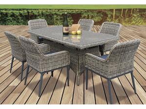 HAVANA Set Τραπεζαρία Κήπου ALU,Wicker Grey Brown-Ανθρακί: Τραπέζι 160x90 + 6 Πολυθρόνες (Ε652,S1)